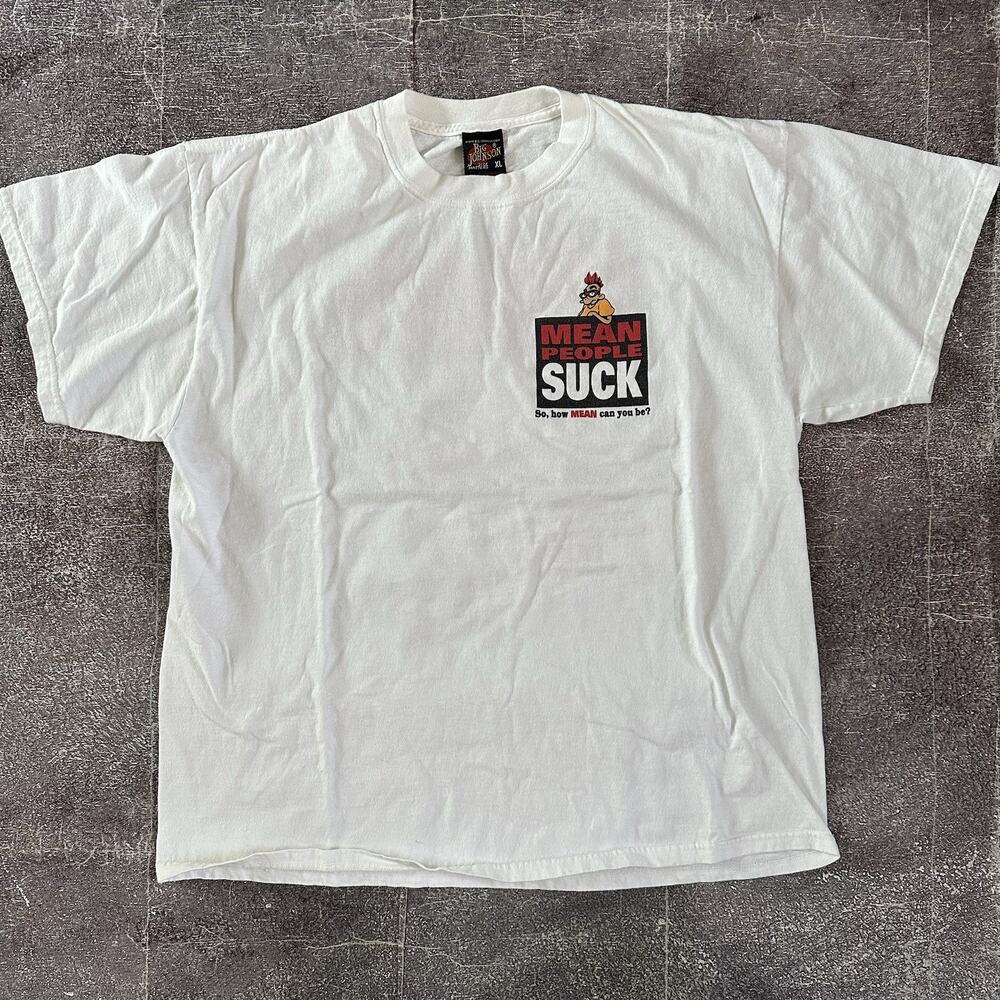 Men's Vintage 90's Big Johnson Mean People Suck White Graphic T Shirt Tee Sz XL